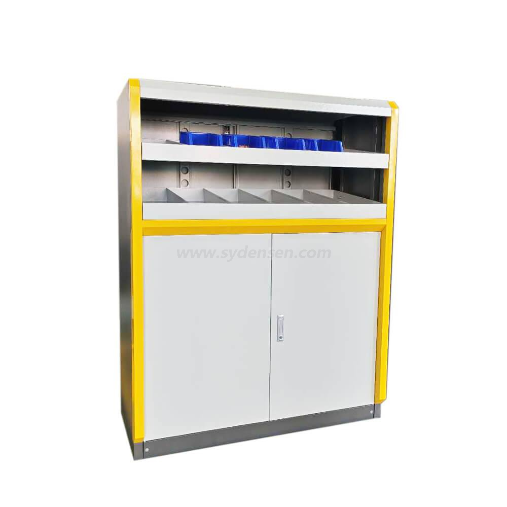 デンセン カスタマイズ工場設備 多機能移動キャビネット 金属製シャッター扉 書類収納 移動式キャビネット 4階建て 